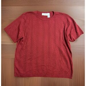 ALFRED DUNNER RUST RED  ACRYLIC PULLOVER SWEATER TOP 2X Lightweight Short Sleeve